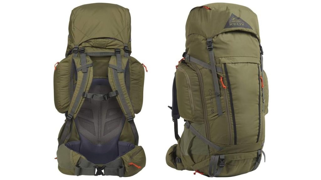 Kelty Coyote 105 backpack photo front and back. 929 Amazon ratings at an average of 4.7 stars for around $200.