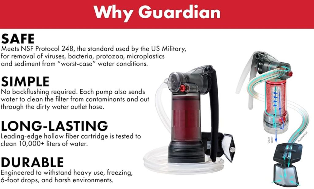 MSR Guardian full filter photo, plus interior mock-up. Safe, simple, long-lasting and durable.