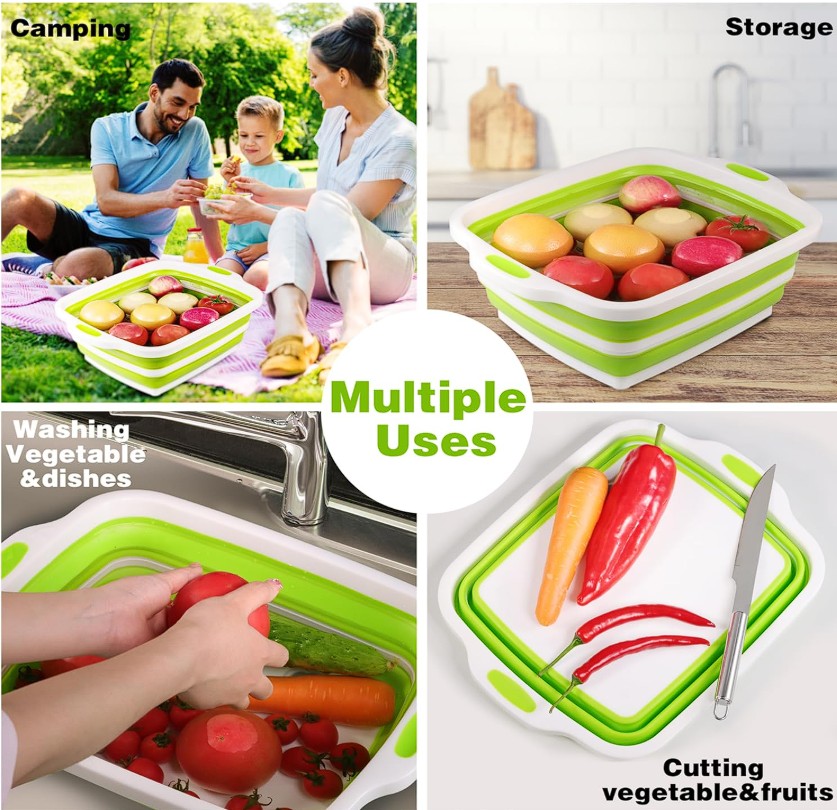 3-in-1 collapsible sink shown as a cutting board and for storage.